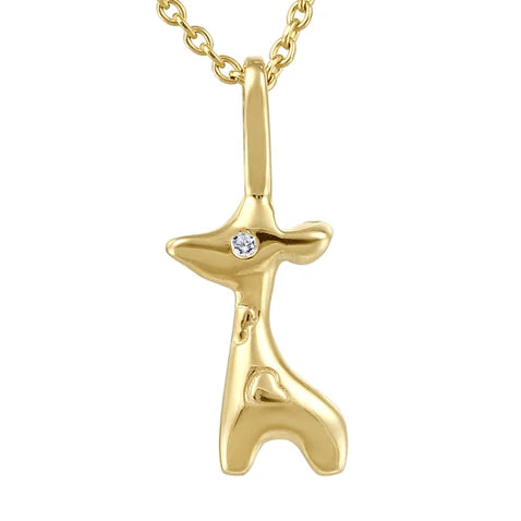 10K - Yellow Gold Round Cut Diamond Baby Pendant Necklace - Giraffe - TDW 0.003 CT