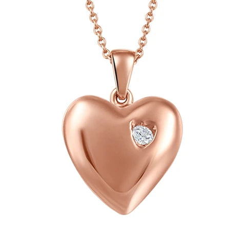 10K - Rose Gold Round Cut Diamond Baby Pendant Necklace - Heart - TDW 0.004 CT
