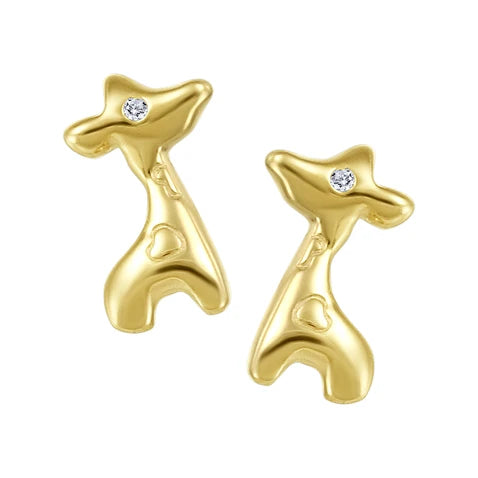 10K - Yellow Gold Round Cut Diamond Baby Earrings - Giraffe - TDW 2x0.003 CT