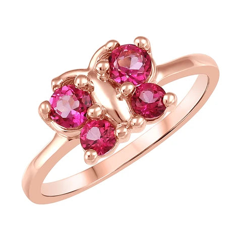10K - Rose Gold Round Cut Pink Topaz Baby Ring - Butterfly