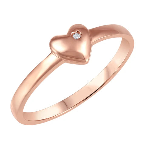 10K - Rose Gold Round Cut Diamond Baby Ring - Heart - TDW 0.004 CT