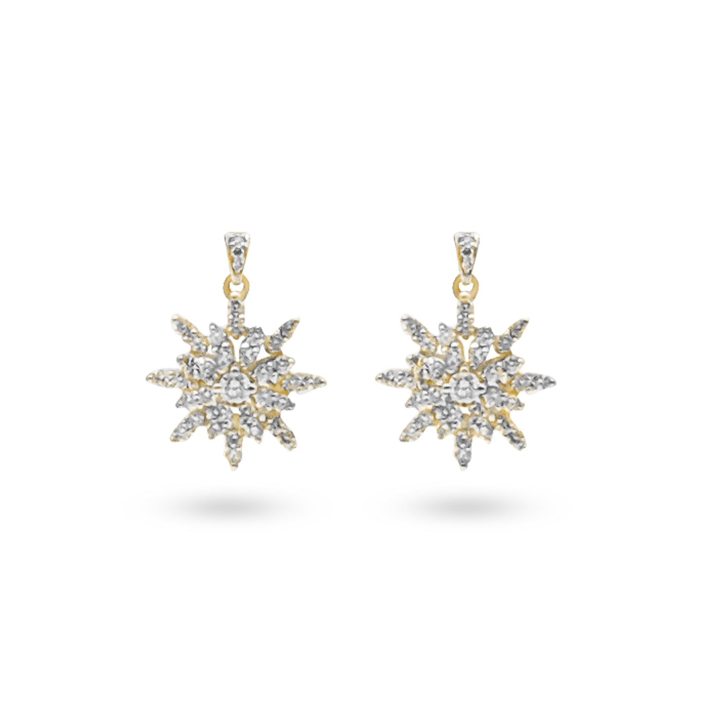 14K - Yellow Gold Cluster Flower Shaped Drop Earrings with Round Diamonds - TDW 1.00CT