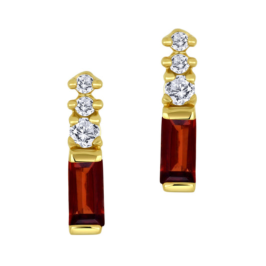 14K - Yellow Gold Garnet Birthstone Round Canadian Diamonds Earrings - TDW 0.03 CT