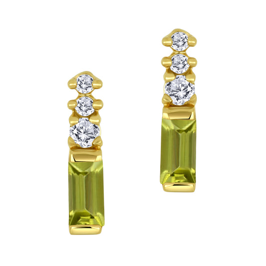 14K - Yellow Gold Peridot Birthstone Round Canadian Diamonds Earrings - TDW 0.03 CT