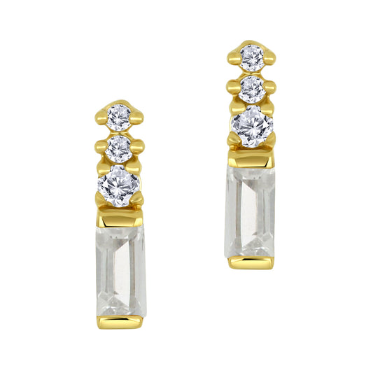 14K - Yellow Gold White Topaz Birthstone Round Canadian Diamonds Earrings - TDW 0.03 CT