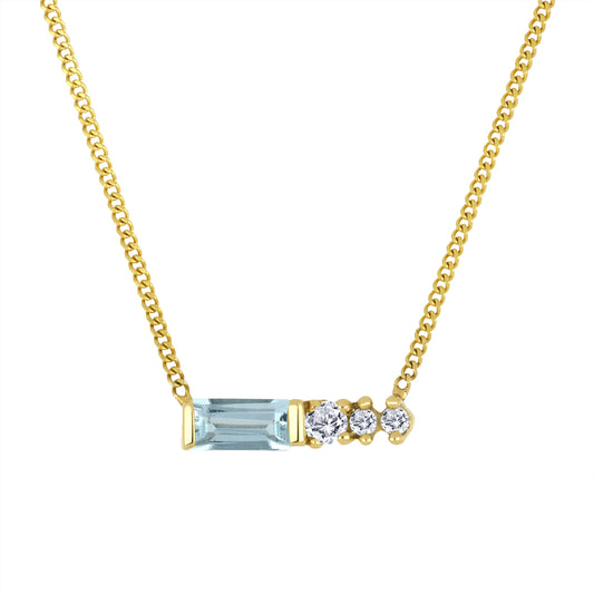 14K - Yellow Gold Aquamarine Birthstone Round Canadian Diamonds Necklace - TDW 0.015 CT