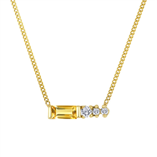 14K - Yellow Gold Citrine Birthstone Round Canadian Diamonds Necklace - TDW 0.015 CT