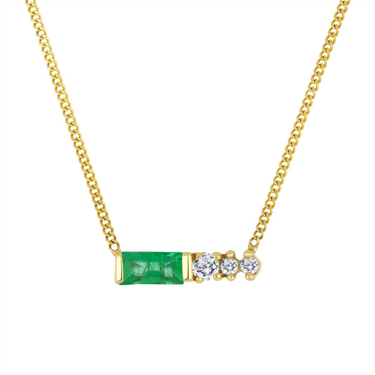 14K - Yellow Gold Emerald Birthstone Round Canadian Diamonds Necklace - TDW 0.015 CT