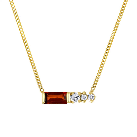 14K - Yellow Gold Garnet Birthstone Round Canadian Diamonds Necklace - TDW 0.015 CT