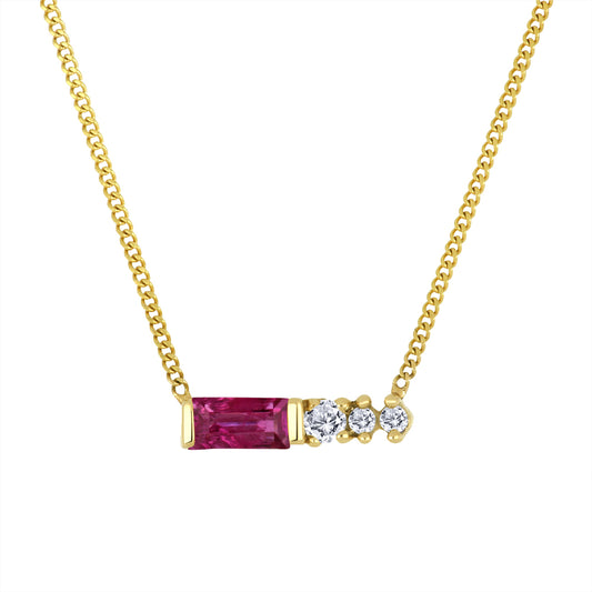 14K - Yellow Gold Ruby Birthstone Round Canadian Diamonds Necklace - TDW 0.015 CT
