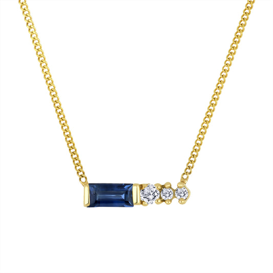 14K - Yellow Gold Sapphire Birthstone Round Canadian Diamonds Necklace - TDW 0.015 CT