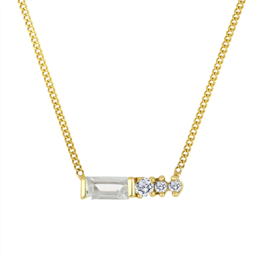 14K - Yellow Gold White Topaz Birthstone Round Canadian Diamonds Necklace - TDW 0.015 CT