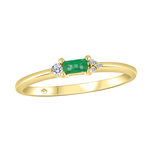 14K - Yellow Gold Emerald Birthstone Round Canadian Diamonds Ring - TDW 0.01 CT
