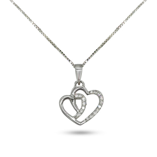 14K - White Gold Round Diamond Heart Shaped Pendant Necklace - TDW 0.08 CT