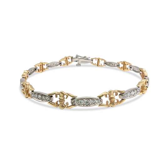 14K - Two-Tone Gold Chain Bracelet with Round Diamonds - TDW 0.90 CT