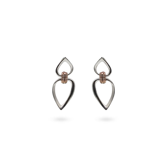 10K - Two-Tone Gold Leaf Shaped Drop Earrings with Round Diamonds - TDW 0.22 CT