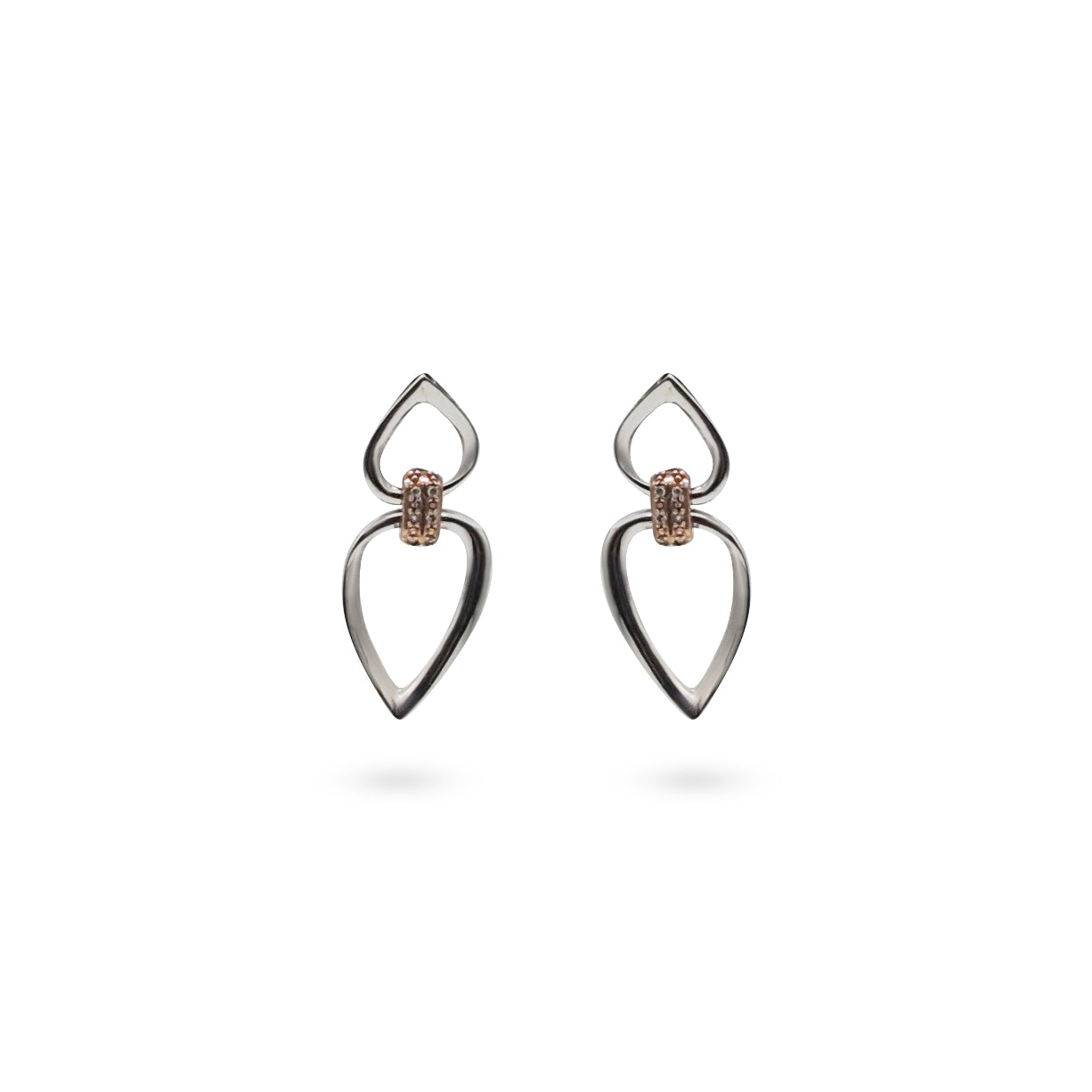 10K - Two-Tone Gold Leaf Shaped Drop Earrings with Round Diamonds - TDW 0.22 CT