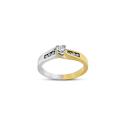 14K - Two-Tone Gold Round Diamond Ring - TDW 0.28CT