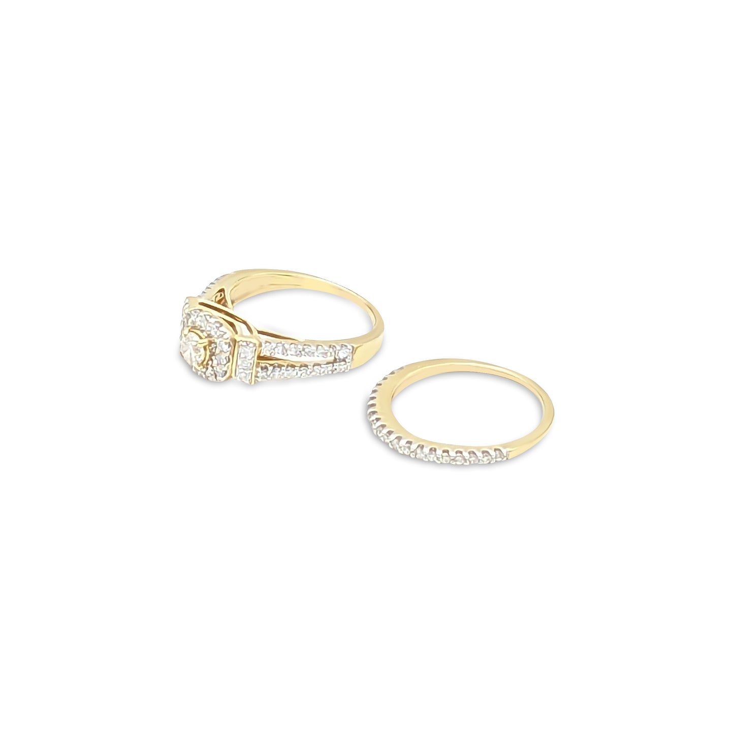 14K - Yellow Gold Cluster Round Diamond Ring Bridal Set - TDW 1.20 CT