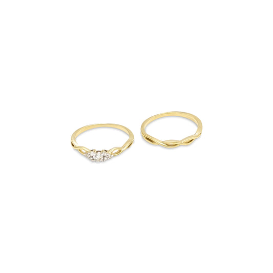 14K - Yellow Gold Round Cut Diamond Ring Bridal Set- TDW 0.20 CT