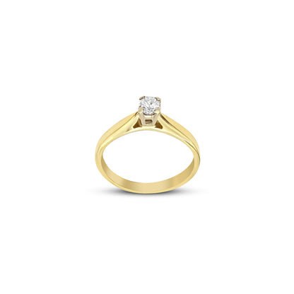 18K - Yellow Gold Round Diamond Ring - 0.23CT
