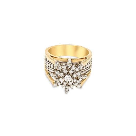 14K - Two-Tone Gold Star Cluster Round Diamond Ring - TDW 1.50CT