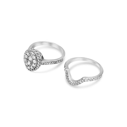14K - White Gold Round Diamond Ring Bridal Set - TDW 1.36 CT