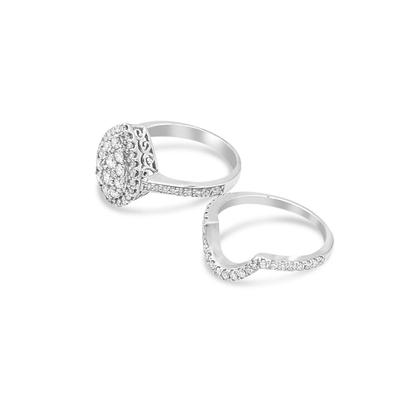 14K - White Gold Round Diamond Ring Bridal Set - TDW 1.29 CT