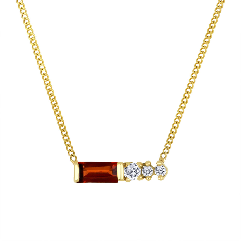 14K - Yellow Gold Garnet Birthstone Round Canadian Diamonds Necklace - TDW 0.015 CT