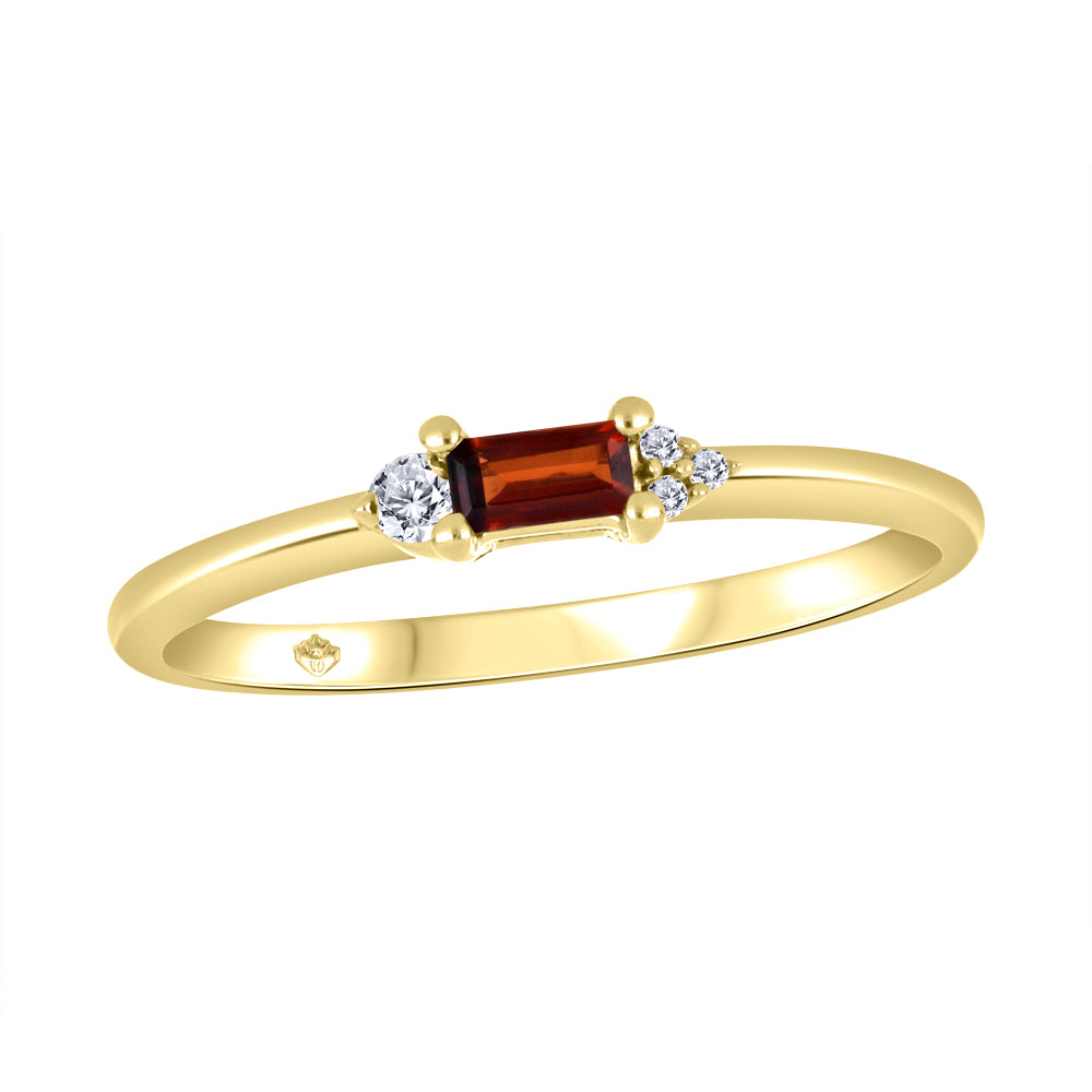 14K - Yellow Gold Garnet Birthstone Round Canadian Diamonds Ring - TDW 0.01 CT