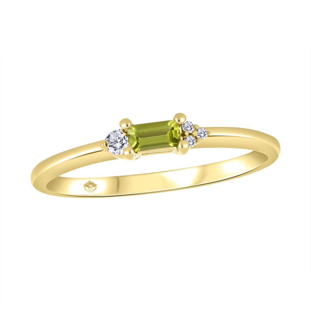 14K - Yellow Gold Peridot Birthstone Round Canadian Diamonds Ring - TDW 0.01 CT