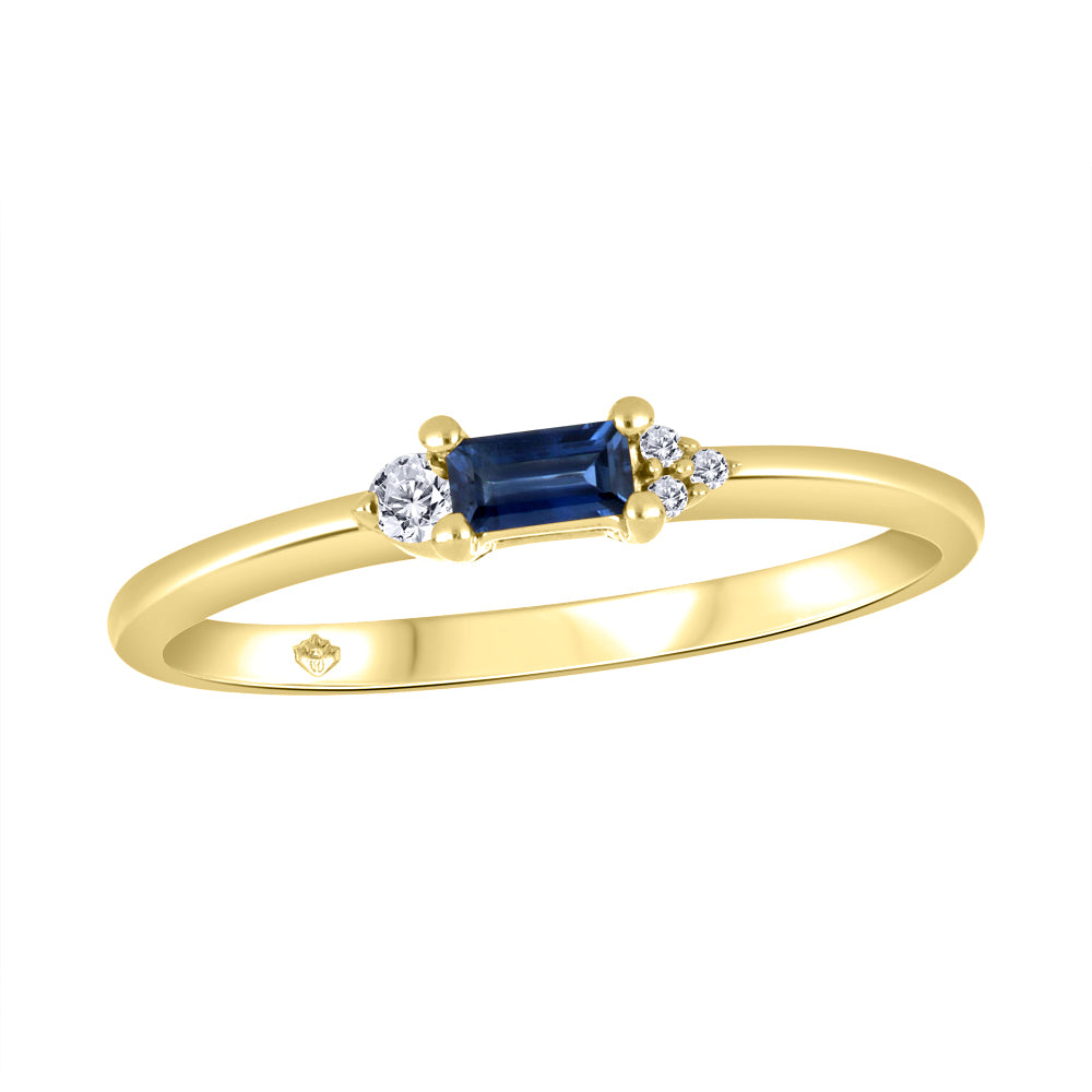 14K - Yellow Gold Sapphire Birthstone Round Canadian Diamonds Ring - TDW 0.01 CT