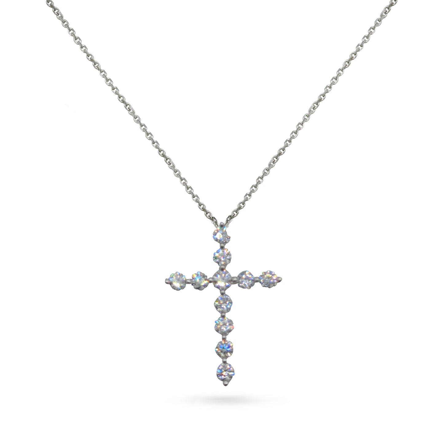 18K - White Gold Round Cut Diamond Pendant Necklace - TDW 0.88 CT