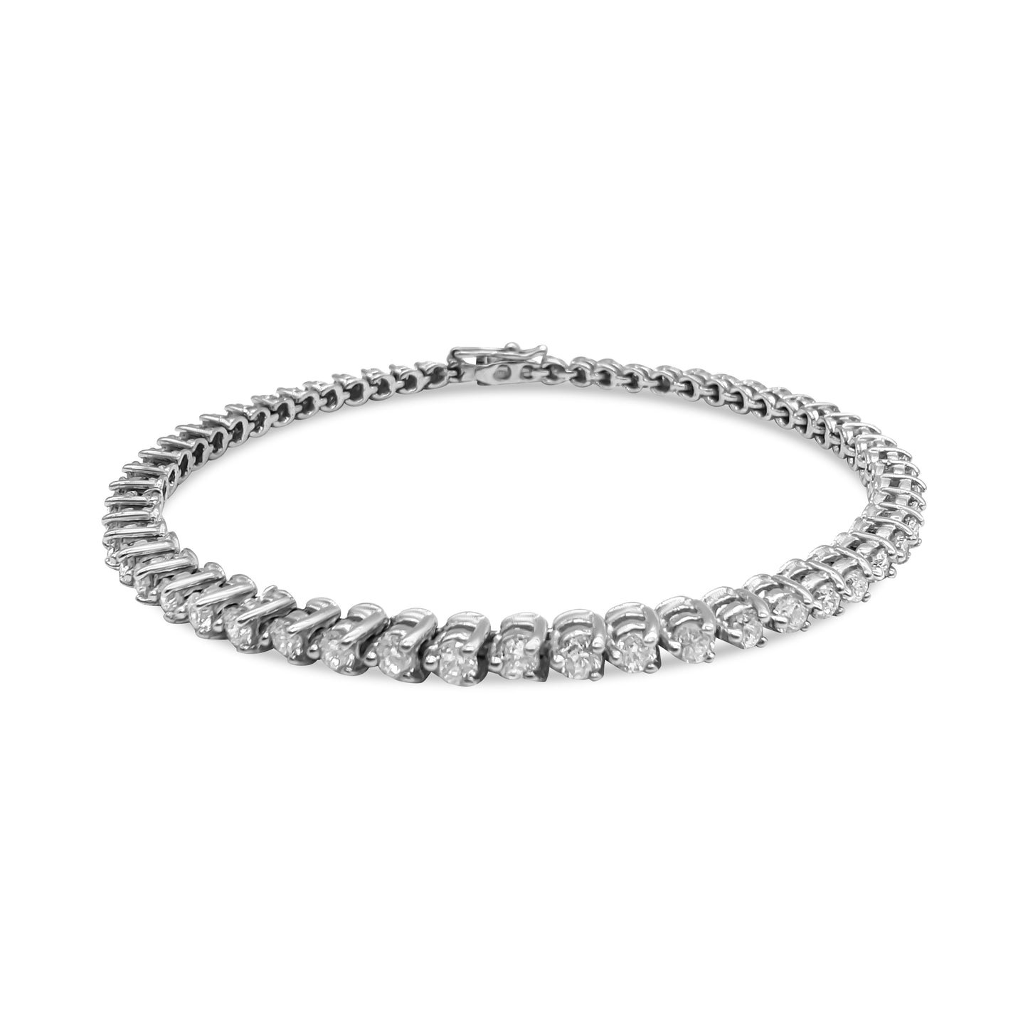 14K - White Gold Chain Bracelet with Round Diamonds - TDW 3.75 CT