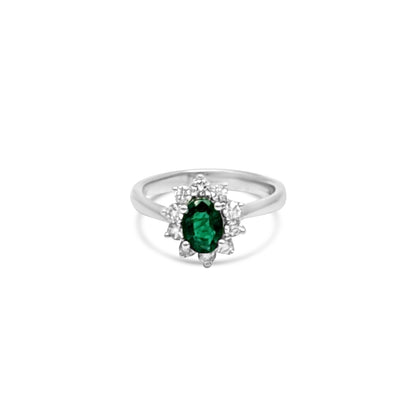 14K - White Gold Emerald & Diamond Ring - TDW 0.43 CT