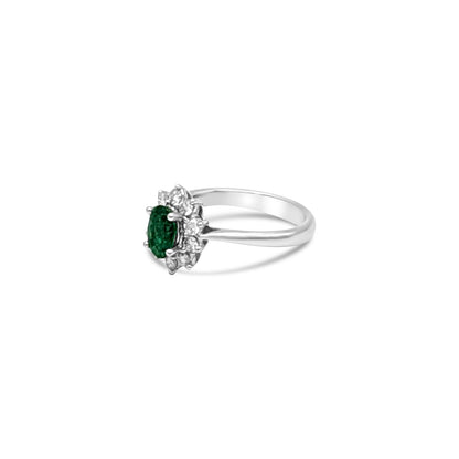 14K - White Gold Emerald & Diamond Ring - TDW 0.43 CT