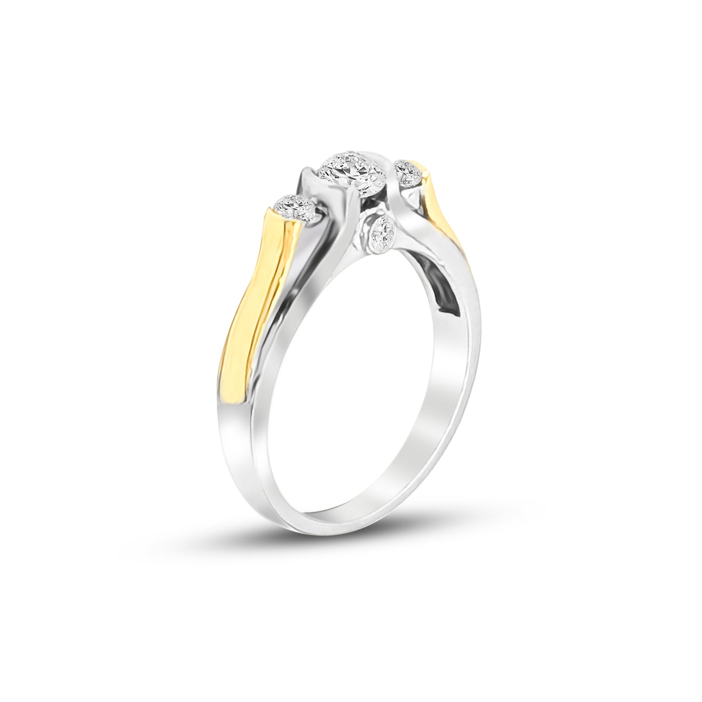 14K - Past, Present, Future, Two-Tone Gold Round Diamond Ring - TDW 0.62CT