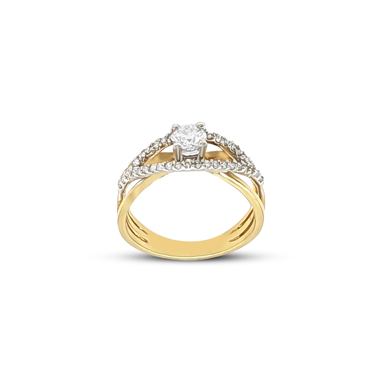 14K - Yellow Gold Round Diamond Ring - TDW 0.64CT