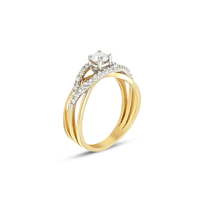 14K - Yellow Gold Round Diamond Ring - TDW 0.64CT