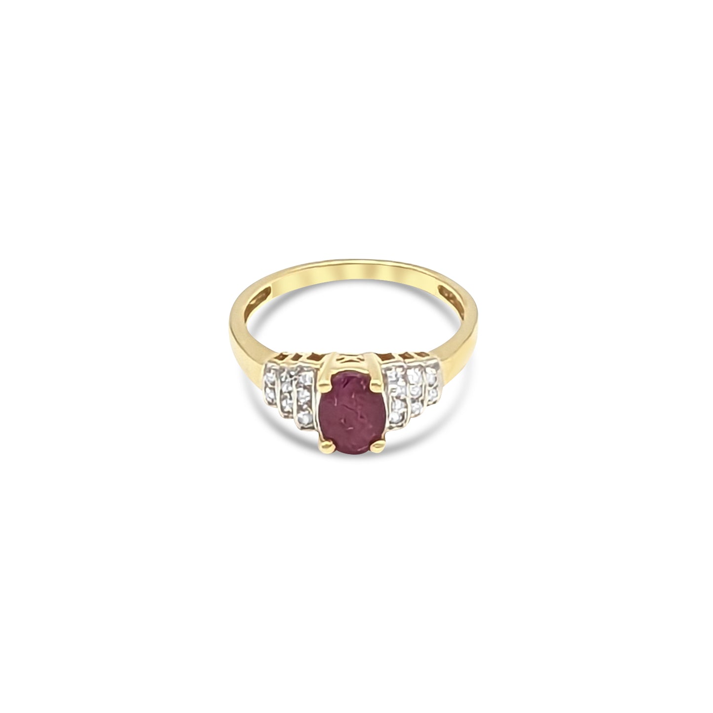 14K - Yellow Gold Ruby & Diamond Ring - TDW 0.10 CT