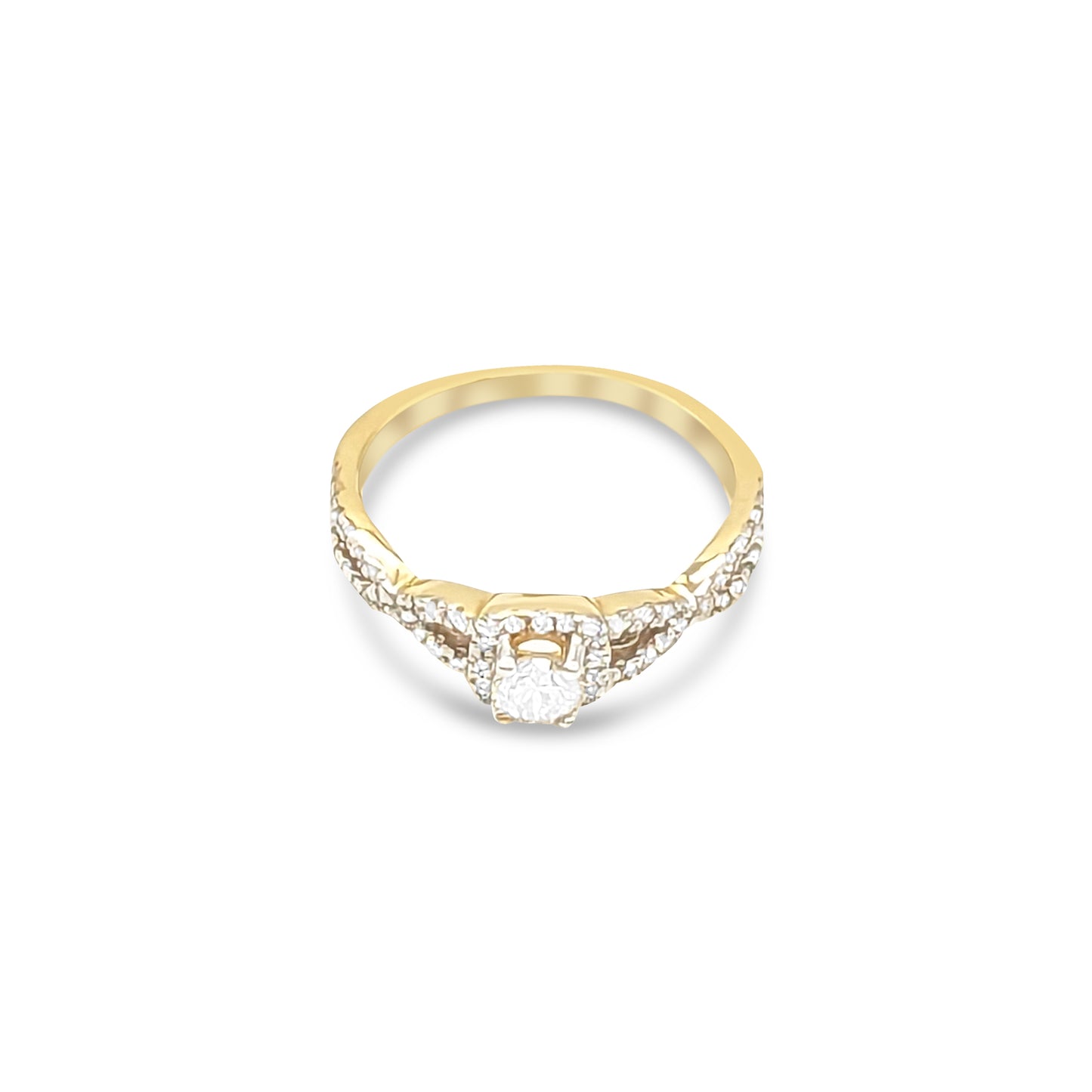 14K - Yellow Gold Infinity Round Diamond Ring - TDW