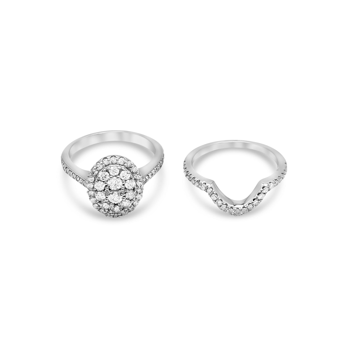 14K - White Gold Round Diamond Ring Bridal Set - TDW 1.36 CT